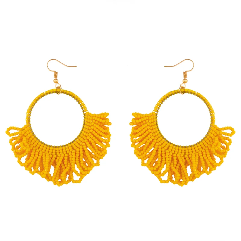 FLOLA богемные большие черные серьги для женщин ручной работы бисер Кисточка