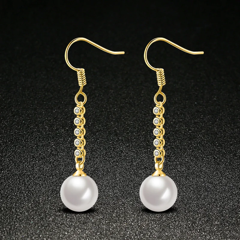 

S925 Silver Needle New Pearl Earrings Feminine Light Luxury Simple Long Zircon Vintage Design Advanced Sense Ear Hook Jewelry