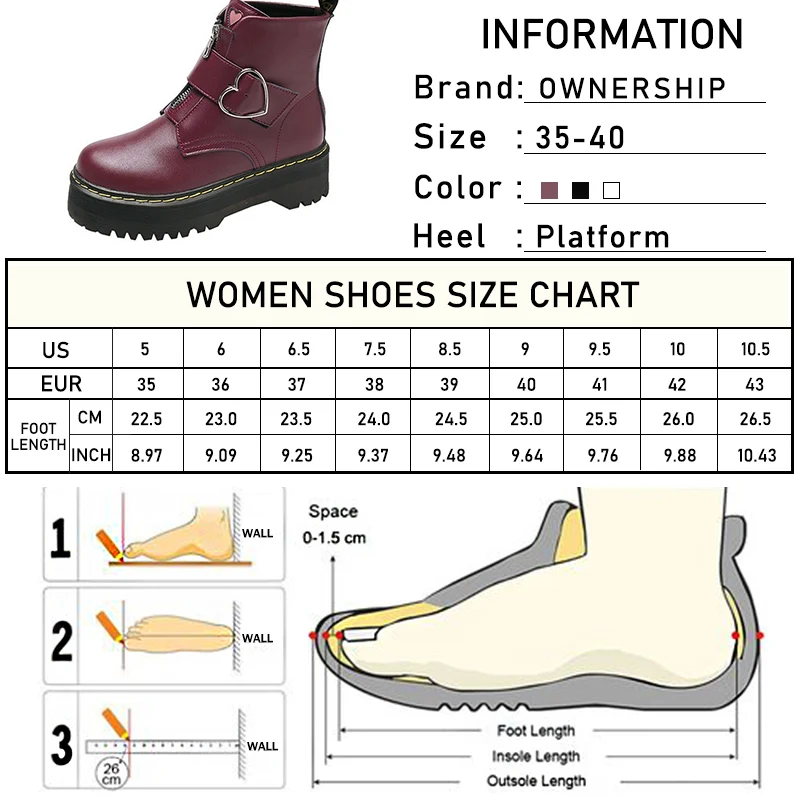 

2020 Women Ankle Boots Female Zipper Flats Woman High Heel Platform PU Leather Shoes Women's Metal Round Toe Ladies Footwear
