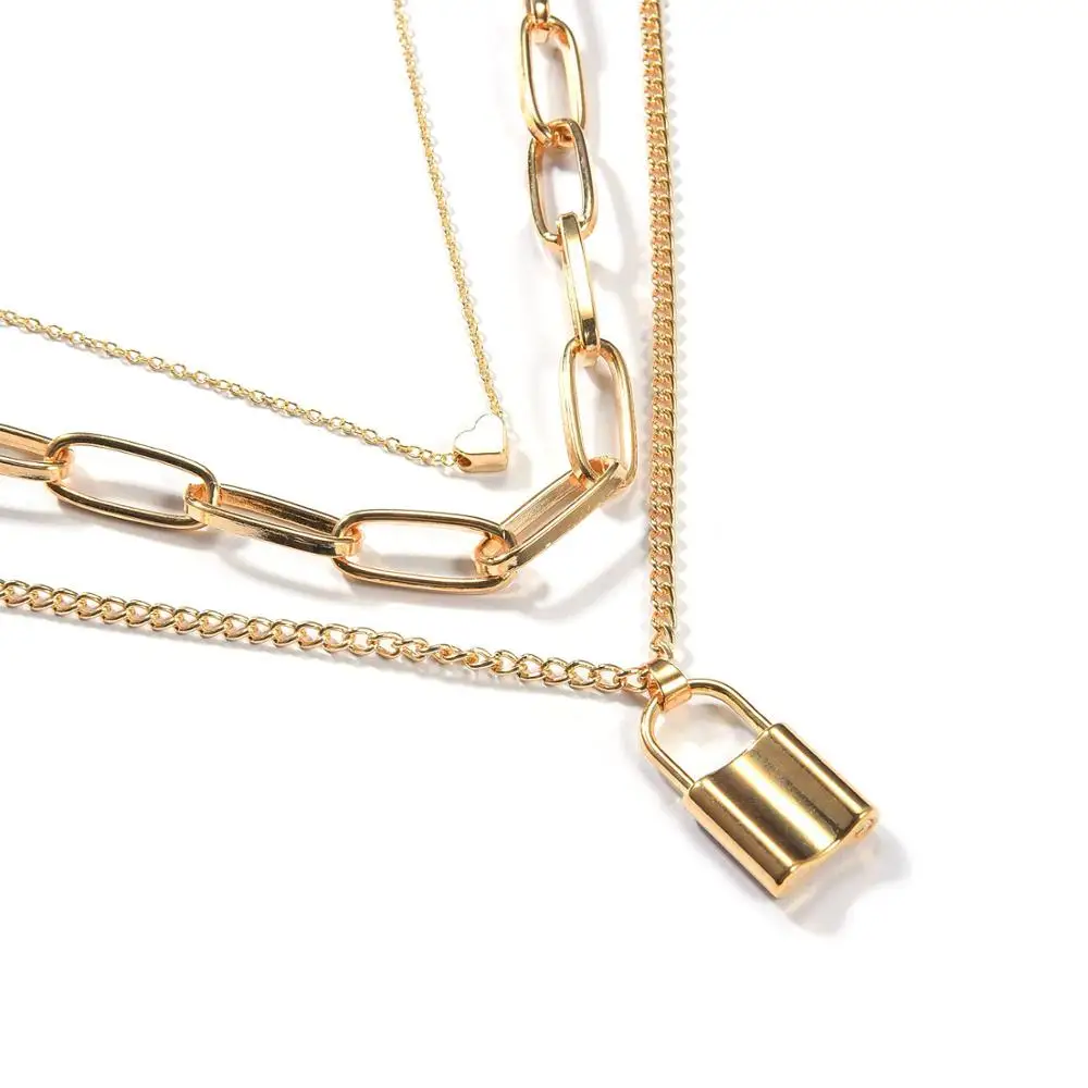 Многослойная цепочка с замком в виде сердца ожерелье для женщин