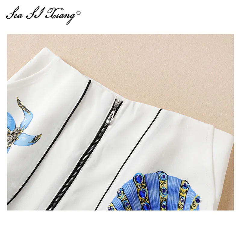 Seasixiang-Conjunto de dos piezas formado por Top y camisa, manga larga y cuello vuelto, con estampado de diamantes, para primavera