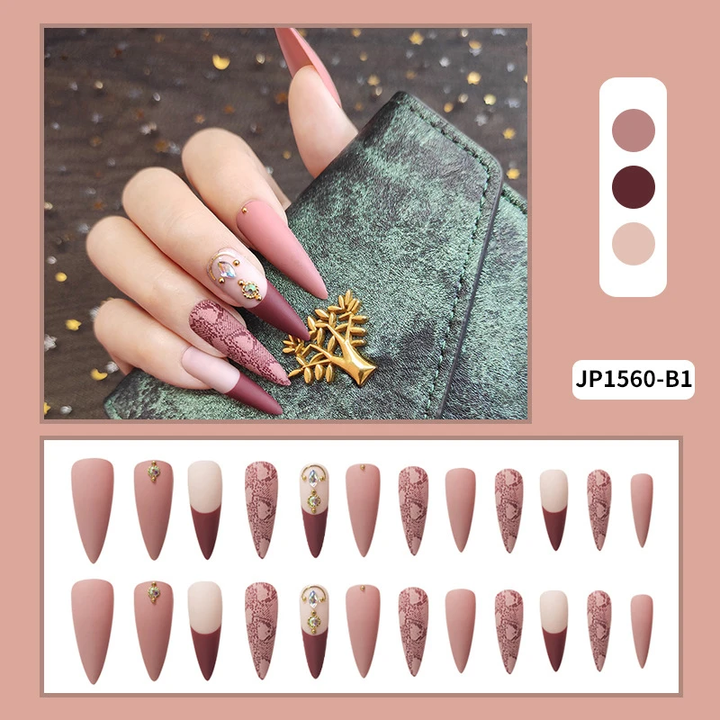 

Nail Beauty With Long Pointed Shape Color Mosaic Elegant Detachable Long Lasting Suit For Women's Daliy Life False Nails