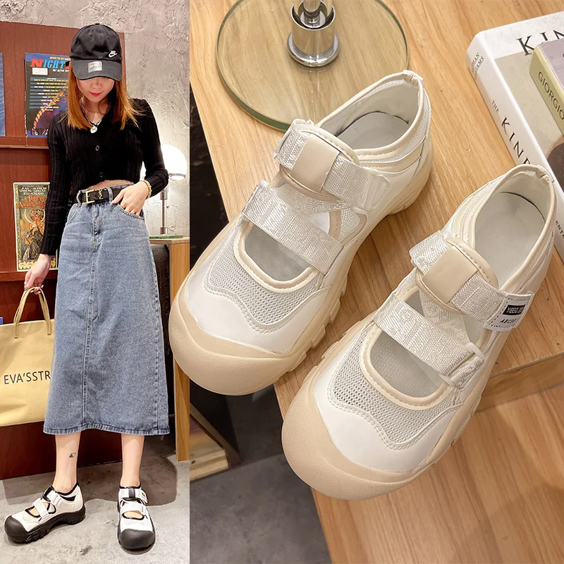 

Женские сетчатые кроссовки Мэри Джейн, черные дышащие кроссовки на толстой подошве, Повседневная модная обувь на лето 2021