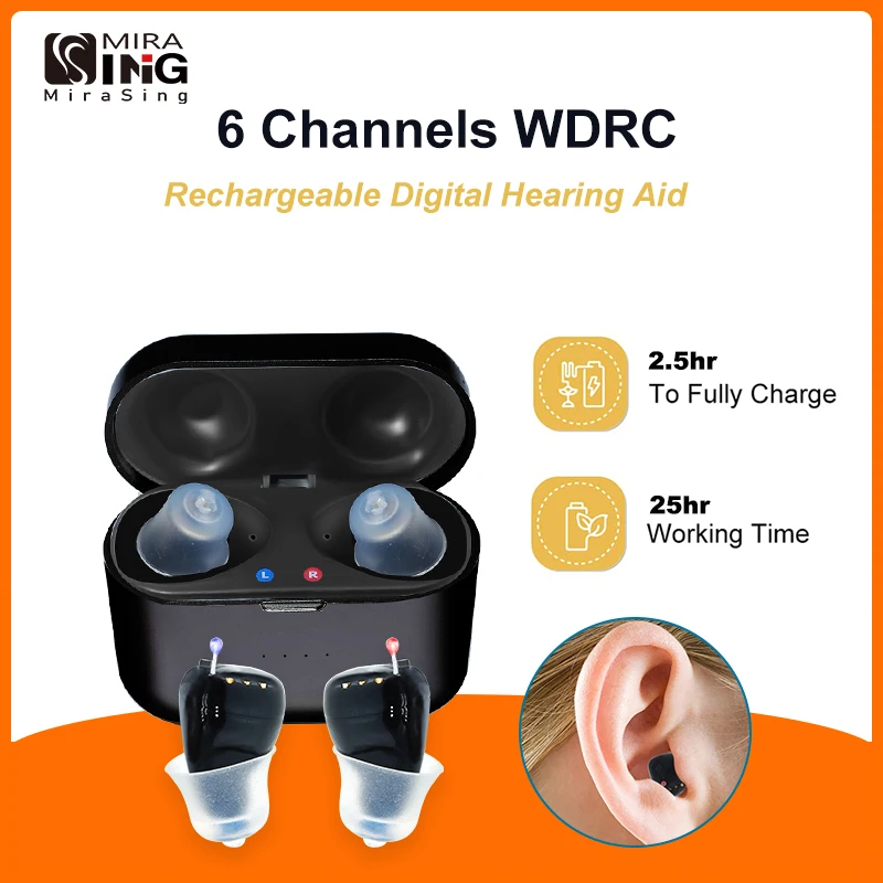 Digital Hearing Aids Rechargeable Audifonos with Charging Case Mini SR61 for Men Sound Amplifier for The Elderly Drop Shipping