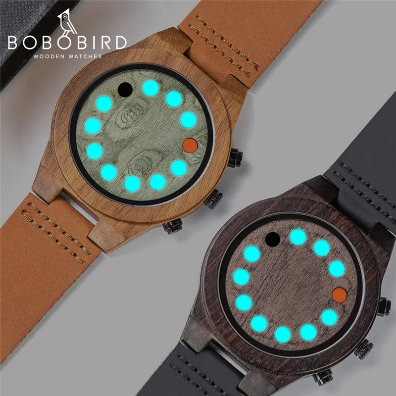 Светящиеся деревянные часы из черного дерева BOBOBIRD Для мужчин наручные с 12