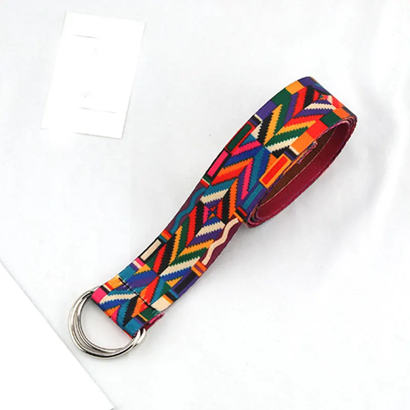 

Women Metal D Ring Buckle Waist Strap Jeans Dress Trouser Female Decoration Waistband Ethnic Style Print Canvas Fashion Belt
