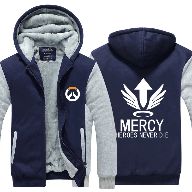Blue and Gray 4 Dva OW Overwatch Mercy Mei зимняя куртка на молнии из плотного флиса уличная Толстовка Спортивная толстовка с капюшоном костюм для косплея - Цвет: Blue and Gray 4