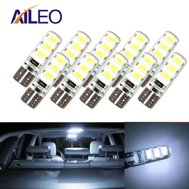 

10pcs LED W5W T10 194 168 W5W COB 6SMD Led Parking Bulb Auto Wedge Clearance Lamp CANBUS Silica Bright White License Light Bulbs