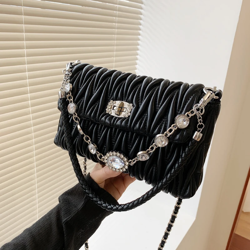 

Summer Chain Fashion Diamond PU Leather Tote Women's Portable Shoulder Messenger Bag Luxury Designer Handbag Bolso Mujer Sac