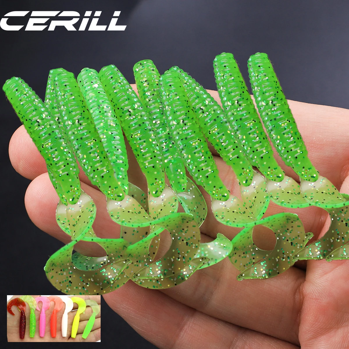 

Cerill 10 PCS 5.5 cm Volume Tail Grub Souple Swimbait Soft Fishing Lure Artificial Worm Bait Silicone Carp Bass Wobblers Jigging