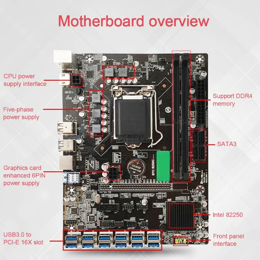 b250 btc mining motherboard lga 1151 interface ddr4 12xgraphics card slot 12 pcie to usb3 0 for btc miner mining 8p 6p mainboard free global shipping