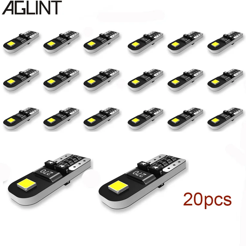 

AGLINT 20PCS T10 194 168 5W5 LED Bulbs CANBUS No OBC Car Interior Dome Map Side Marker Courtesy Lights White Non-Polarity DC12V