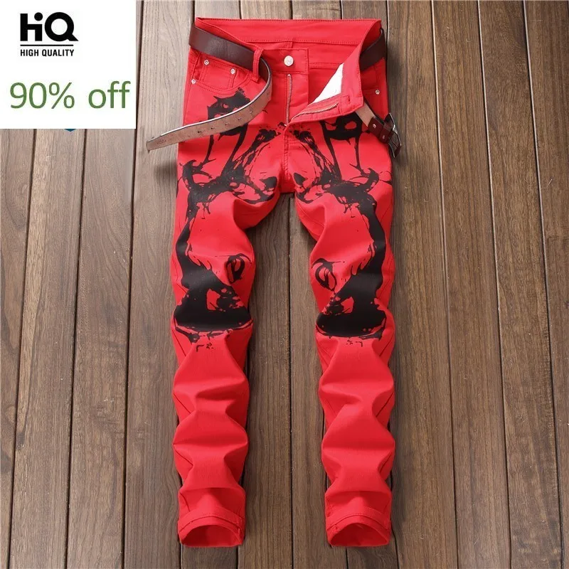 2020 модные повседневные длинные джинсовые брюки размера плюс 36 мужские красные