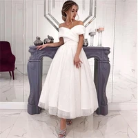 sexy glitter a line off the shoulder wedding dresses for bridal party gowns short sleeves ankle length bride formal dress