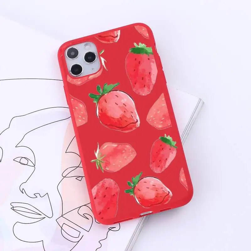 

Strawberry pink fruit Phone Case Candy Color for iPhone 6 7 8 11 12 s mini pro X XS XR MAX Plus