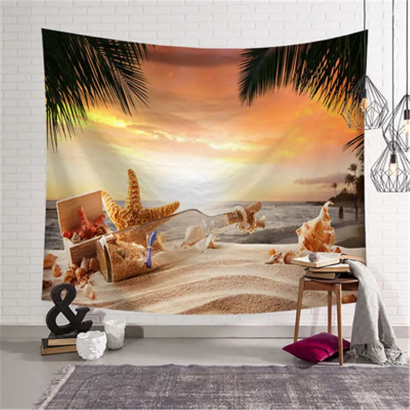 

BEI ins Europe coconut forest 3D Digital printing tapestry beach Seascape series velvet wall blanket Bedroom decoration painting