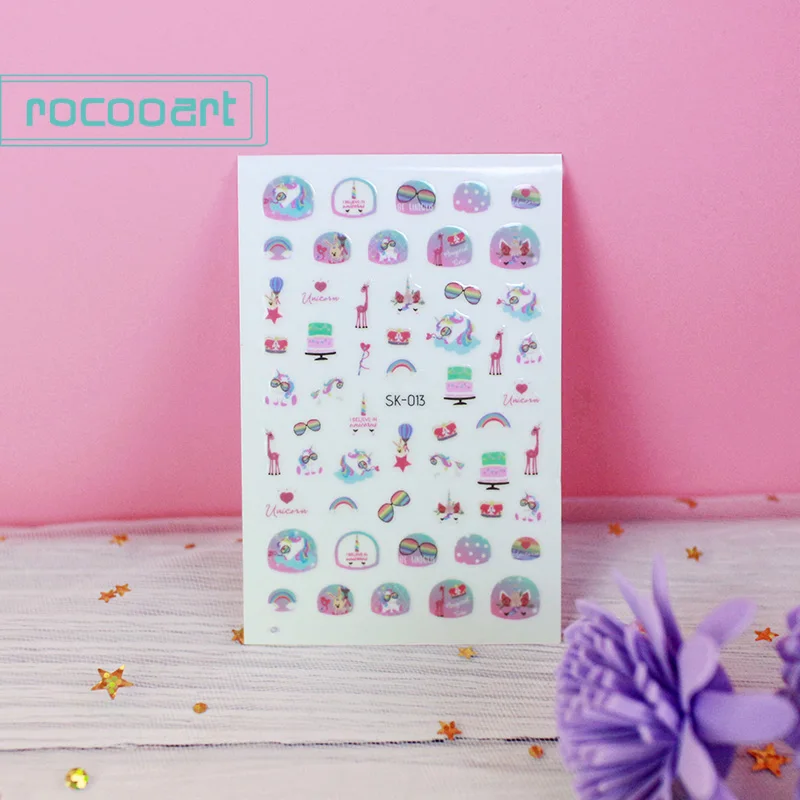 SK-013 Rocooart самоклеющиеся цветы Единорог узор дизайн ногтей украшения переводные наклейки на ногти акриловые маникюрные ногти принадлежности инструмент - Цвет: SK-013