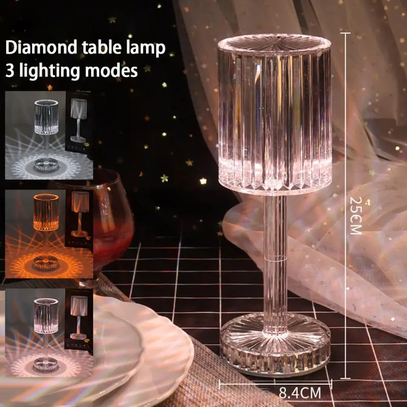 

Алмазная Настольная лампа с USB-зарядкой, акриловый декоративный светильник для стола, спальни, прикроватного столика, светильник с кристалл...