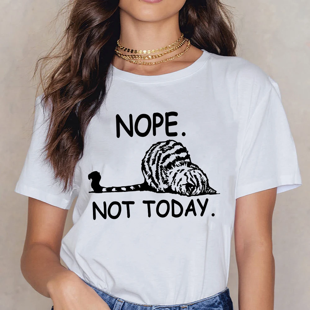 

Kawaii Series White T Shirts Woman NOPE NOT TODAY Tone Printed Women Shirt Short Sleeve 2021 Summer New Arrivals Tops