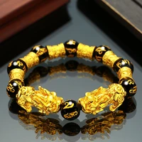 24 styles feng shui obsidian stone beads baracelets fabulous wild animal pixiu temperament men and women imitation sandgold