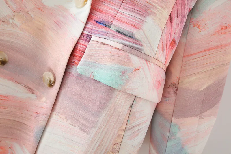 

Women 2020 Fashion Double Breasted Graffiti Print Blazers Coat Vintage Long Sleeve Pockets Female Outerwear Chic Tops