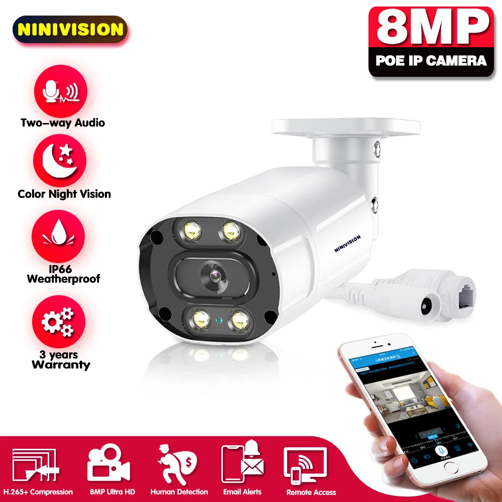 

Two Way Audio PoE IP Camera 8MP 5MP HD Outdoor Waterproof Infrared 50m Colorfull Night Vision Security Video Surveillance Camera