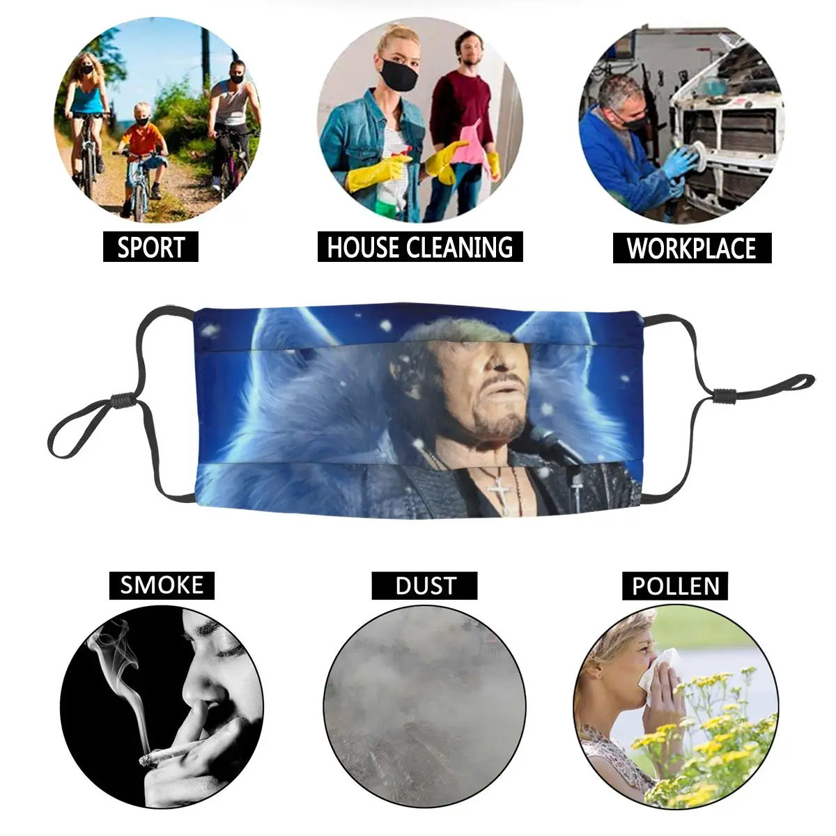

Johnny Hallyday Wolf Reusable Face Mask Rock Music French Singer France Anti Haze Dustproof Mask Protection Respirator Muffle