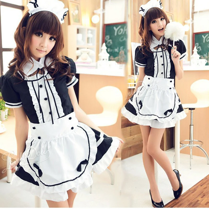 

Famous Japanese Anime Sissy Maid Dress Cosplay Sweet Classic Lolita Fancy Apron Maid Dress with Socks Gloves Set Women Ladies