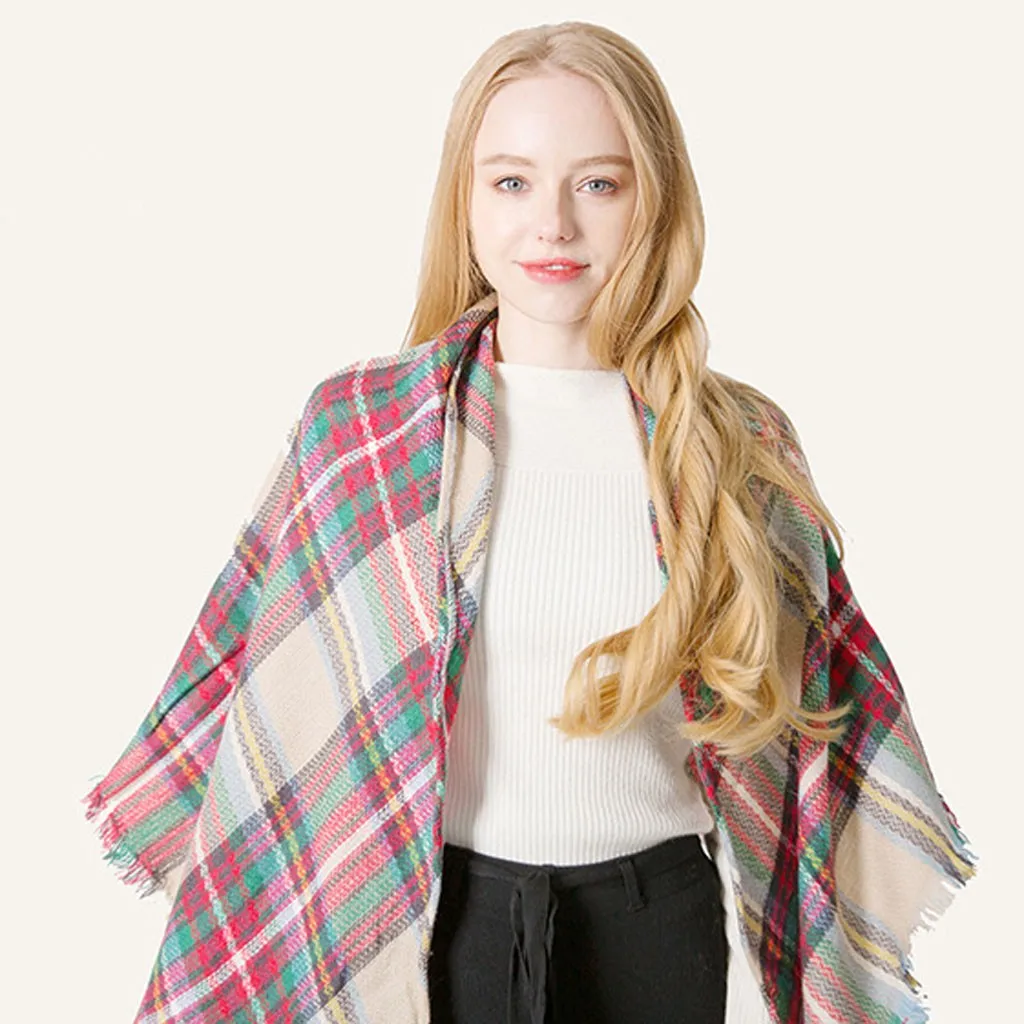 Осень Зима Новая женская теплая длинная шаль цветной шарф Повседневный Шарф Двусторонняя решетка большие плотные шарфы шали# O21