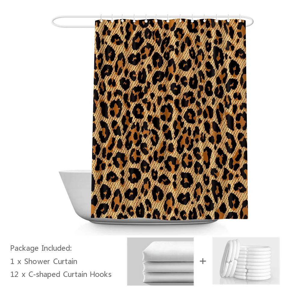 

Leopard Print Shower Curtain Brown Panthera Cat Skin Bath Curtains Skin Prints of a Wild Safari Bathroom Curtains