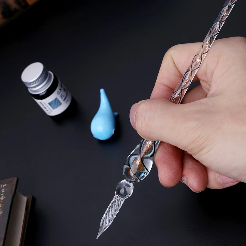 

Fountain Pen Gift Set, Vintage Handmade Art Elegant Crystal Glass Dip Pen Sign Ink Pens Gift, Smooth Writing Pen- Luxury Gift