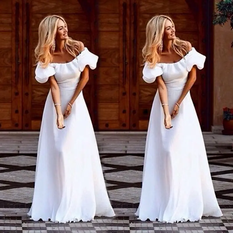 

Summer New Female Casual Dress Sexy Twill Strapless Ruffled White Long Dress Female Party Club Dress