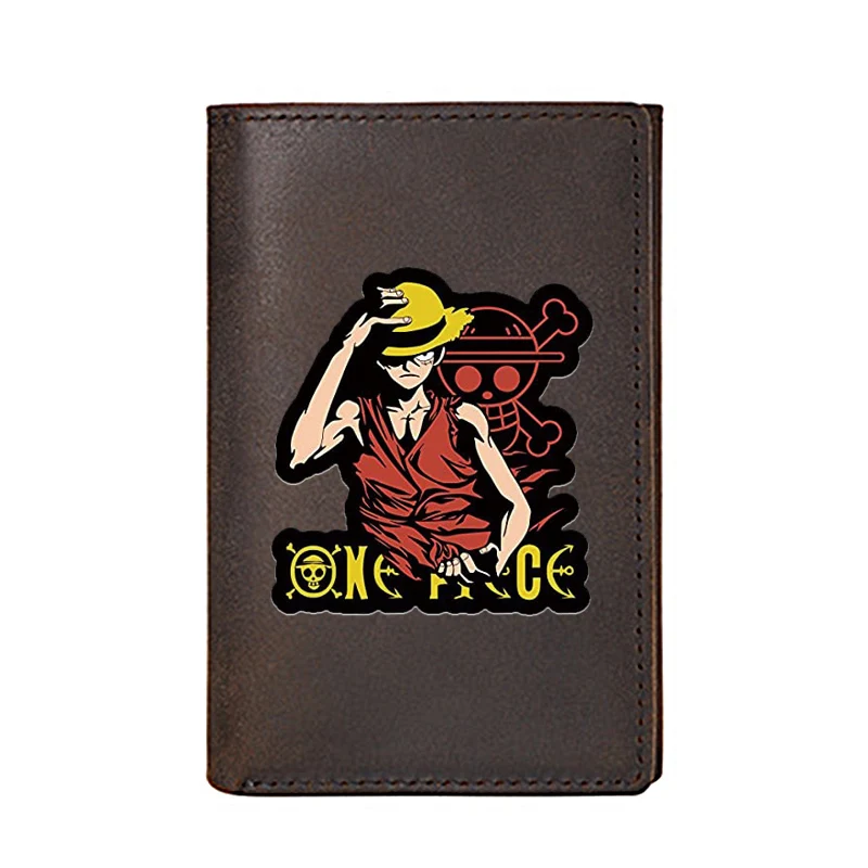 

High Quality Classic One Piece Straw Hat Kid Genuine Leather Wallet For Men Business Card Holders Male Purses Short Money Bags