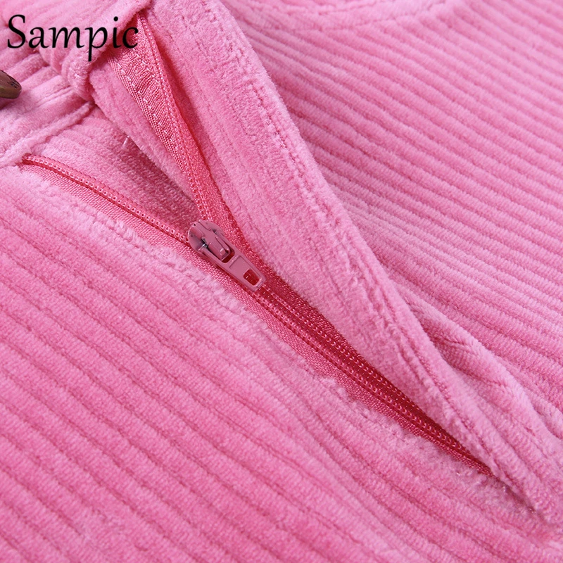 

Sampic Casual Fashion Sexy White Skinny Corduroy Pants Women Pockets High Waist Female Pants Winter Thick Trousers Vintage 2020