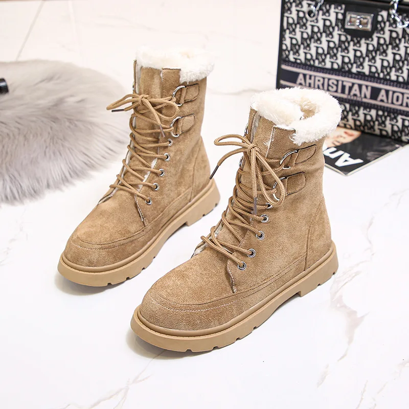 

Women Martin Boots 2021 Winter Keep Warm Quality Mid-Calf Snow Boots Ladies Lace-Up Comfortable Waterproof Booties
