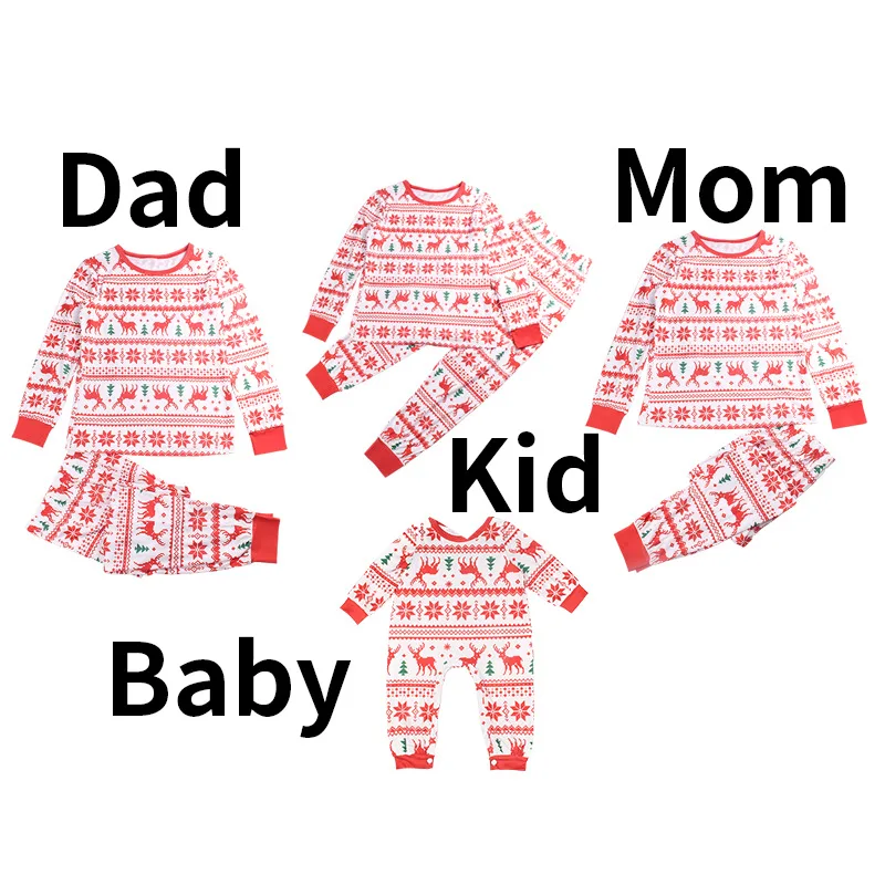 Family Matching Pajamas Christmas Elk Printed Father Mother Kids Mathing Clothes Set Baby Jumpsuit P