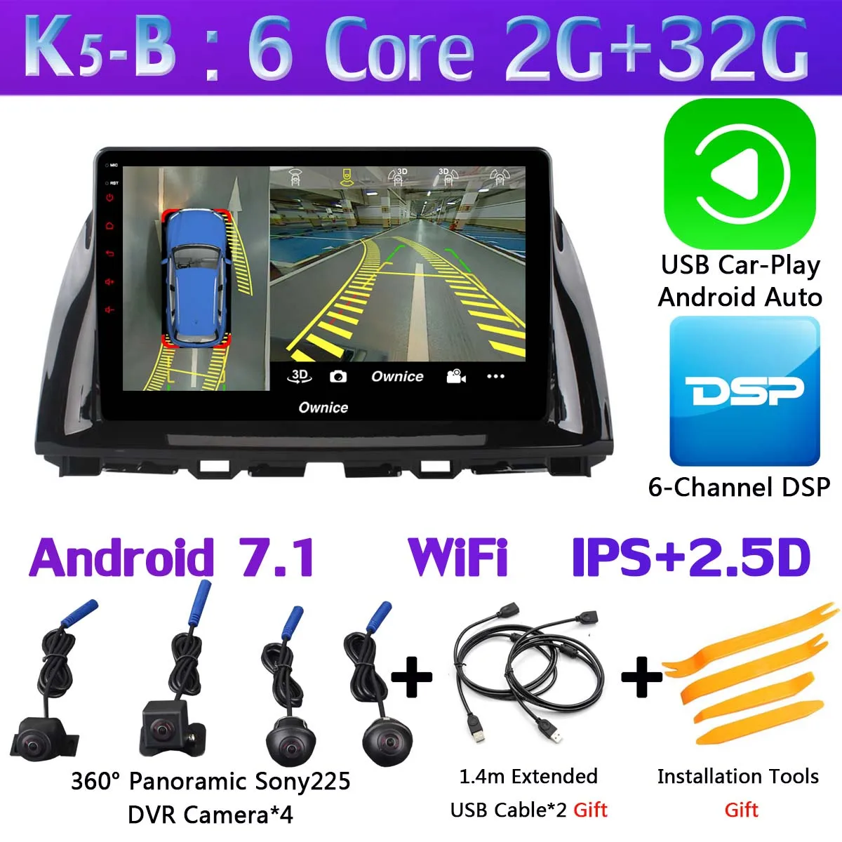 10," 360 ° панорамный автомобильный dvd-плеер на основе Android для Mazda CX-5 CX5 CX 5 2013 Автомобильный gps Радио Стерео ADAS DSP CarPlay - Цвет: K5-B-CarPlay