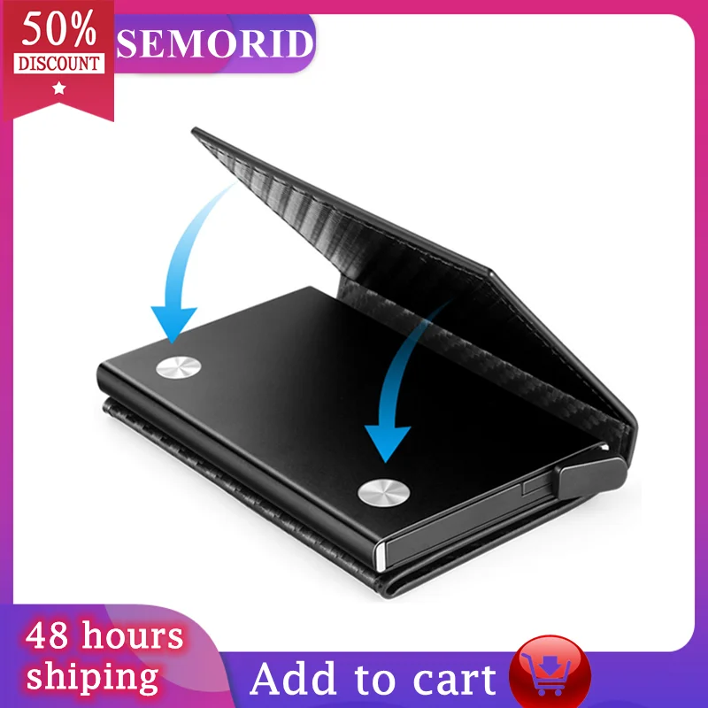 

SEMORID New Magnetic Rfid ID Bank Credit Metal Card Holder Man Minimalist Carbon Fiber Wallet Coin Purse Women Slim Money Bag