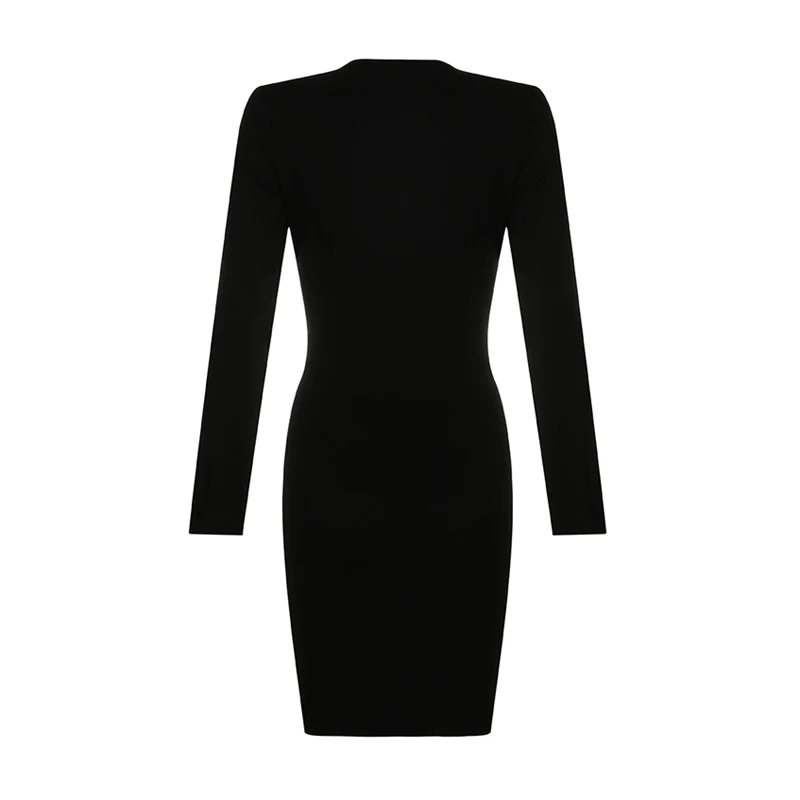 INDRESSME осеннее Новое модное женское сексуальное платье с глубоким v-образным вырезом и длинным рукавом, Драпированное Кружевное облегающее мини-платье с разрезом, вечерние Клубные платья