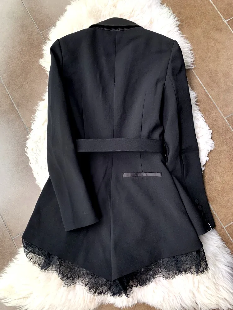 

2020 Spring Women's Long Sleeve Shorts Suit Black Color Lace Silm Lace-up Office Lady Jumpsuits Female Clothings