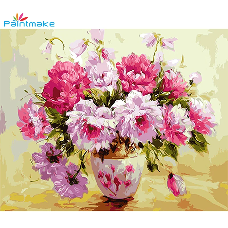 Paintmake красные цветы DIY живопись по номерам Бескаркасный цвет масло ручная роспись