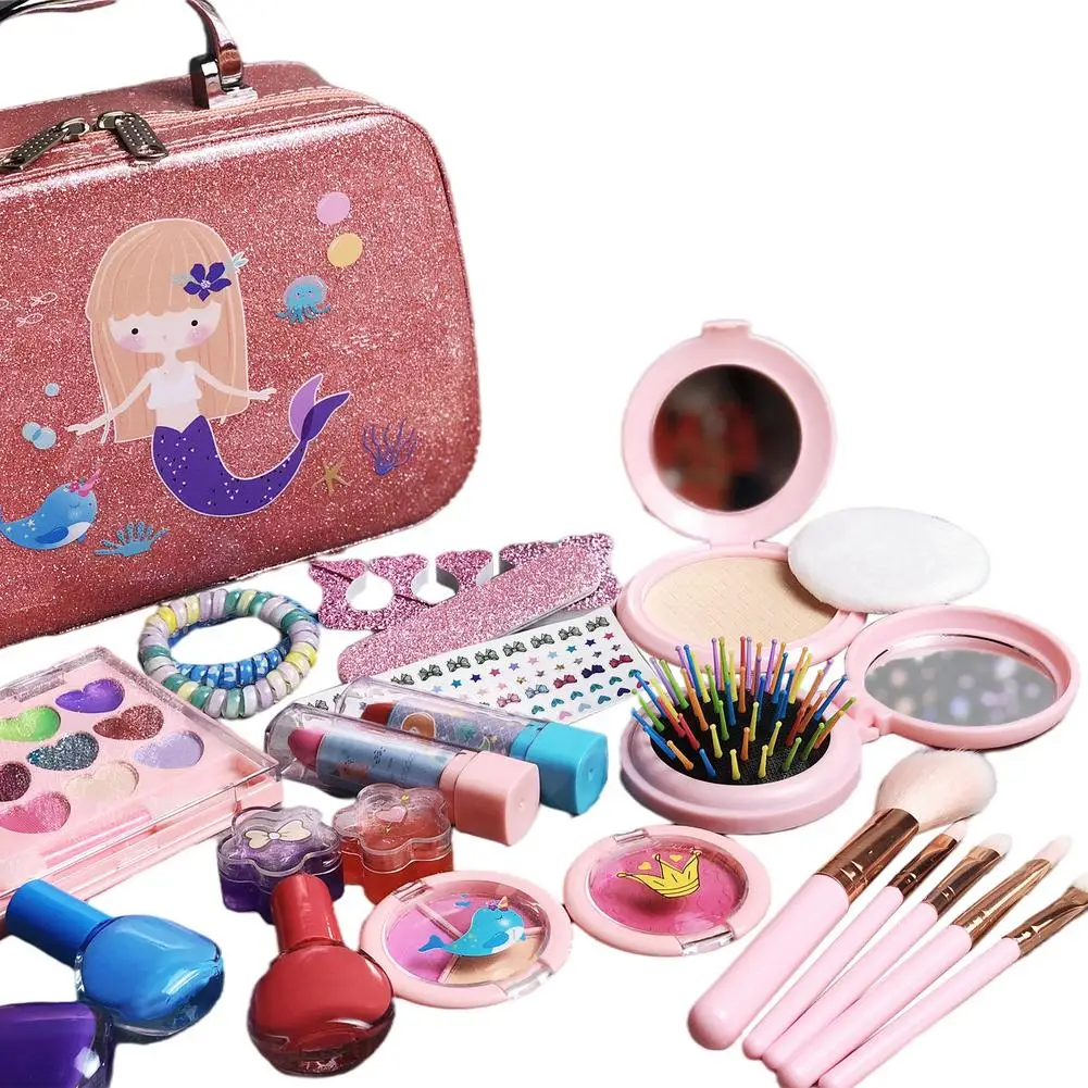 

Children Makeup Set Safe Baby Girls Pretend Play Toys Princess Dress Up Cosmetic Bag Make Up Kit Great Gift For Kids