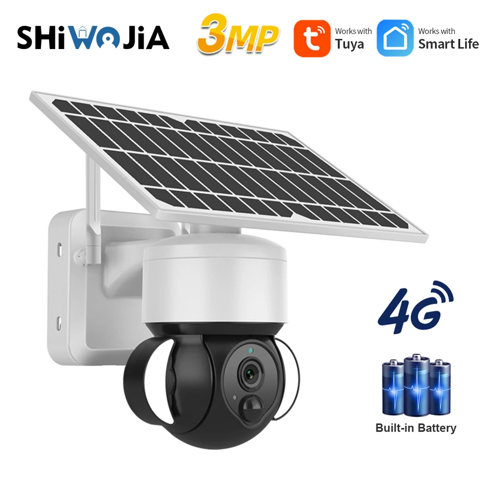 

SHIWOJIA 4G SIM Solar Camera 4X 3MP HD Tuya Smart Solar Panel PTZ Outdoor Security Protection Home Waterproof Wireless CCTV
