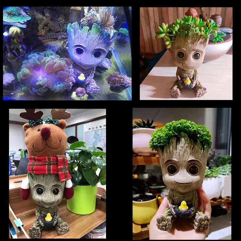 Симпатичные украшения для дома горшок растений фигурки подражали Groot модель