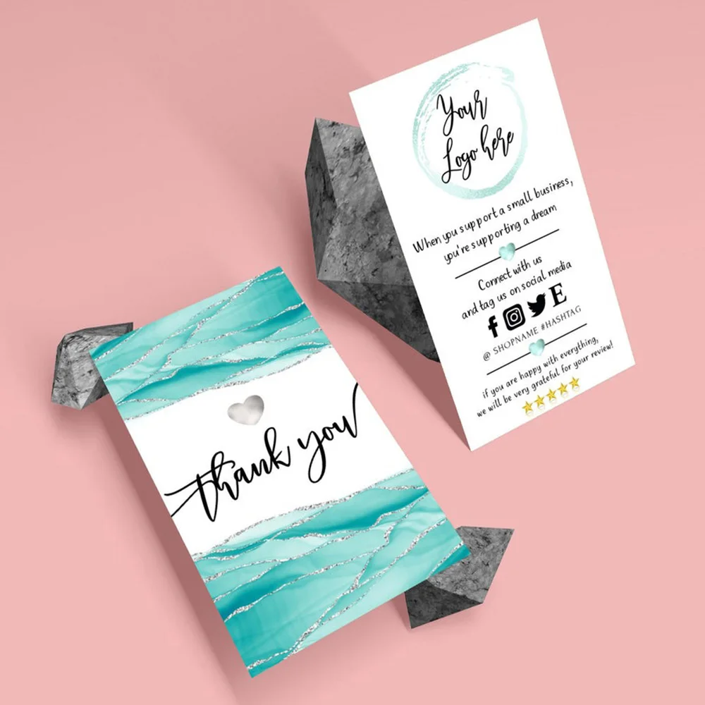 Персонализированный Бирюзовый шаблон для визитной карточки спасибо за ваш заказ