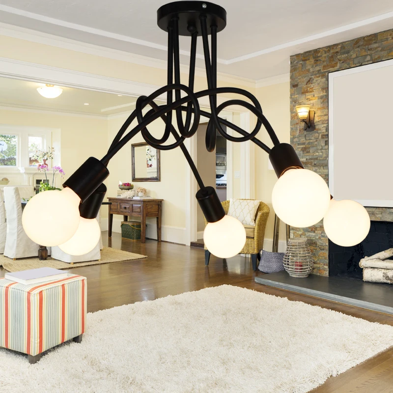 

Modern personality bedroom lamp creative ceiling lamp study simple Nordic lighting wrought iron lamp for dining room living room