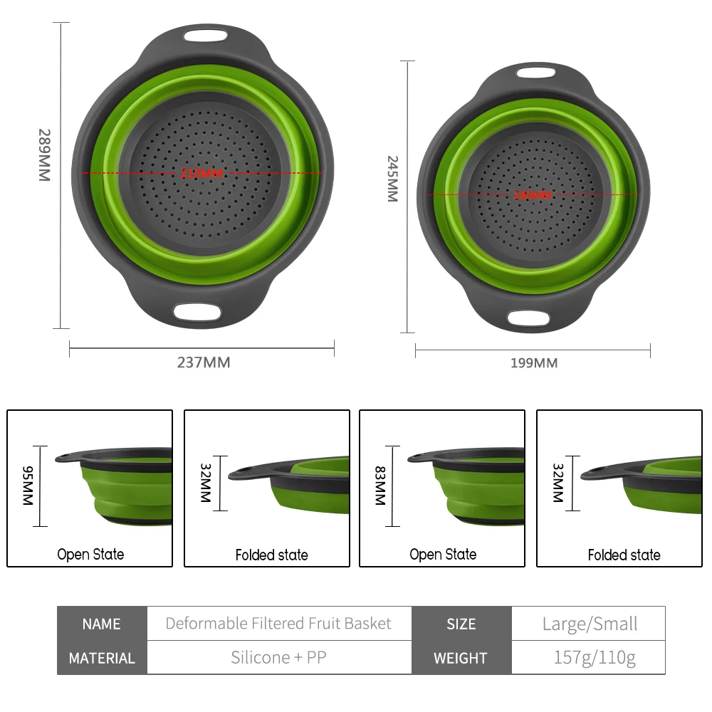 Складная Силиконовая сливная корзина дуршлаг для мытья овощей и фруктов