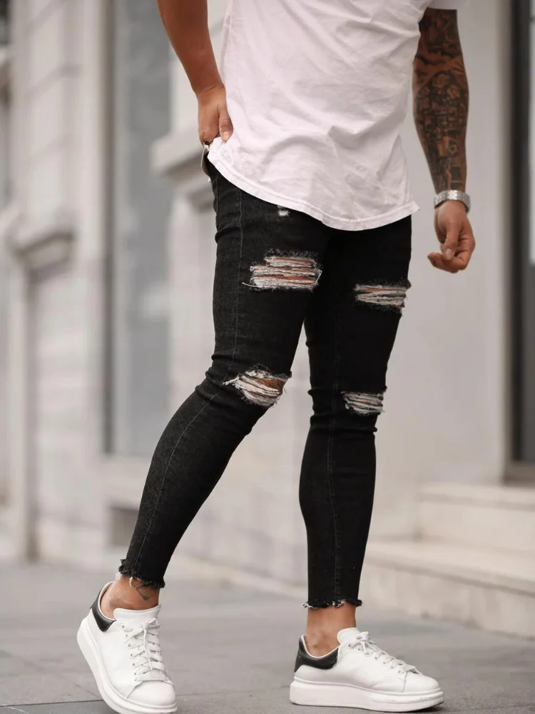 Sexy Ripped Jeans Men Slim Long Pencil Pants Spring Hole Men Fashion Thin Skinny Jeans Male Hip-hop Trousers Clothes Clothing