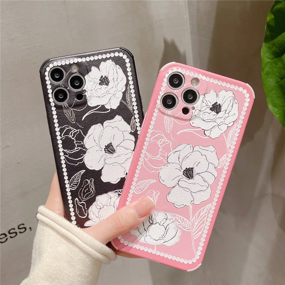 

INS Cartoon Cute Rose Flower Phone Case For iPhone 13 12 11 PRO MAX XS X XR 7 8 PLUS Silicone Soft Frame Fall-anti Cover Shell