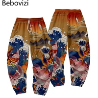 japanese ukiyo e fish print vintage sweatpants men multi pocket cargo autumn harajuku hip hop jogger trousers streetwear pants